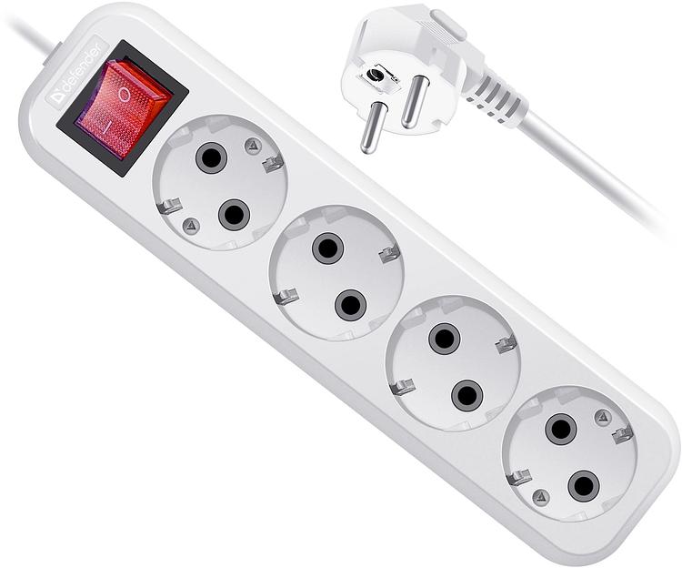 Сетевой удлинитель Defender L340 5м (4 розетки) белый (пакет ПЭ) фото 3