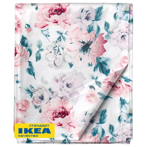 Простыня прямая ПЛАТАН (ИКЕА ПЛАТТМАЛ) 240x260, цветочный принт/белый, лиоцелл KL-50102004 фото 1