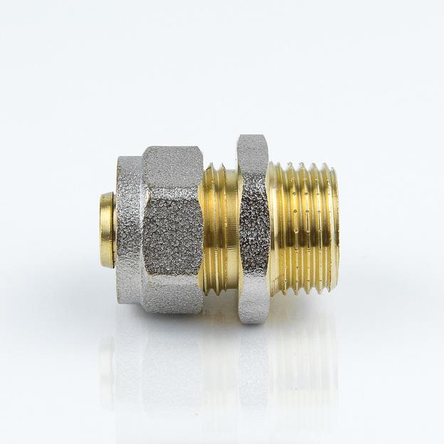 Муфта МП латунь никель обжимная 16х1/2" НР AQUASFERA фото 3