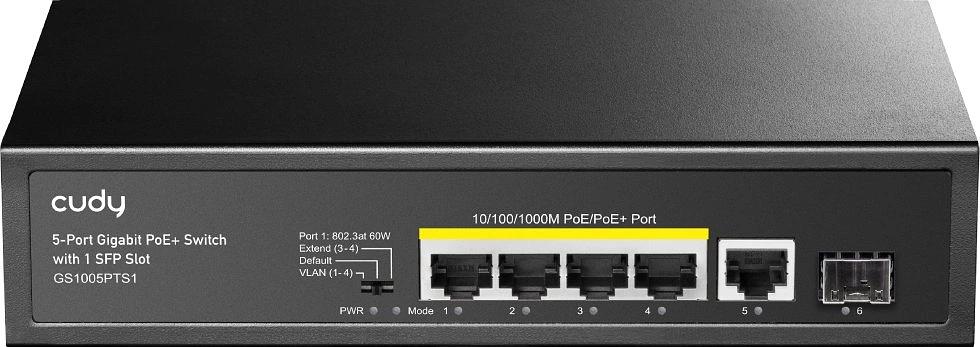 Коммутатор Cudy GS1005PTS1 (L2) 5x1Гбит/с 1SFP 4PoE+ 120W неуправляемый фото 2