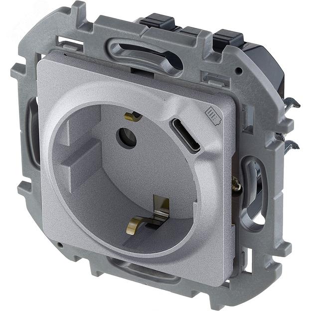 Legrand 673772 Розетка 2К+З немецкий стандарт 16А 250В со встроенным зарядным устройством USB C 1.5А 5В - INSPIRIA - алюминий фото 3