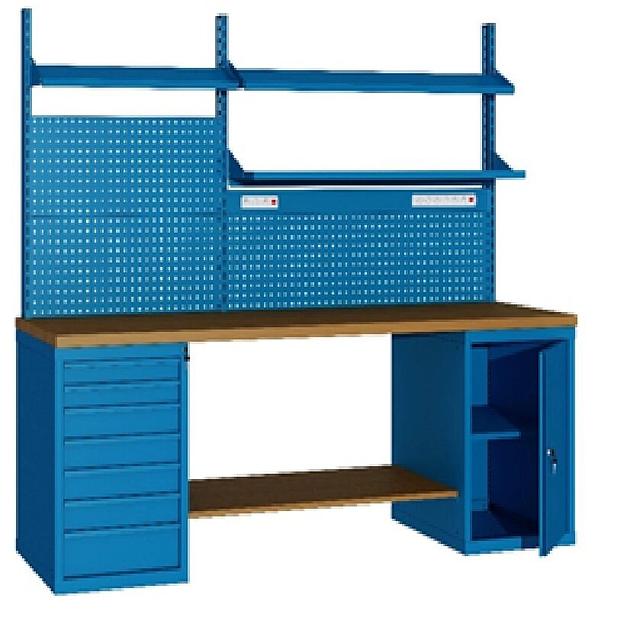 Верстак стационарный 2500х800 мм с тумбами, рабочая панель фото 1