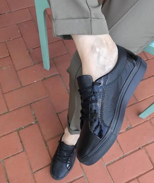 Кеды кожаные BuzShoes черные лакированные вставки ОПТ фото 2