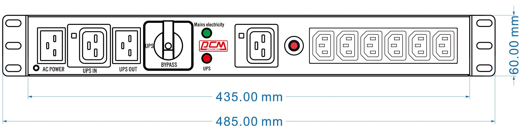 Аксессуар к источникам бесперебойного питания Распределитель питания Powercom MBS1607-1C19-6C13 4*Schuko+1*C19, 16A, 1ph (1919945) (MBS1607-1C19-6C13) фото 3