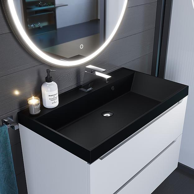 Раковина кварцевая для ванной комнаты Uperwood Classic Quartz 80 см, черная матовая, космос фото 1