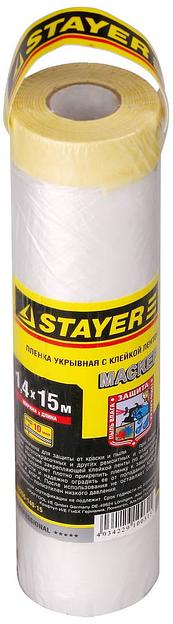 STAYER 1.4 х 15 м, 9 мкм ПВД, защитная пленка-маскер с клейкой лентой (12255-140-15) фото 1