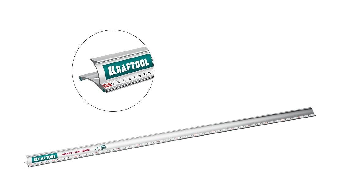 KRAFTOOL KRAFT-LINE, 1.5 м, усиленная алюминиевая линейка со стальной направляющей (34275-150) фото 1