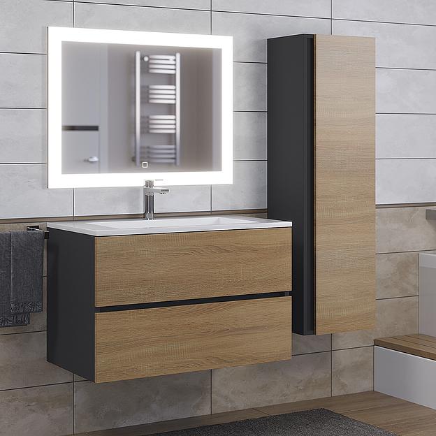 Тумба с раковиной для ванной Uperwood Barsa-Next 80 см, подвесная, черная/дуб сонома фото 1