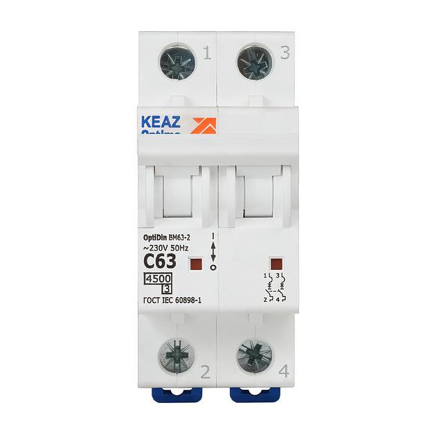 Выключатель автоматический модульный OptiDin BM63-2C63-4.5-УХЛ3 КЭАЗ 326809 фото 2