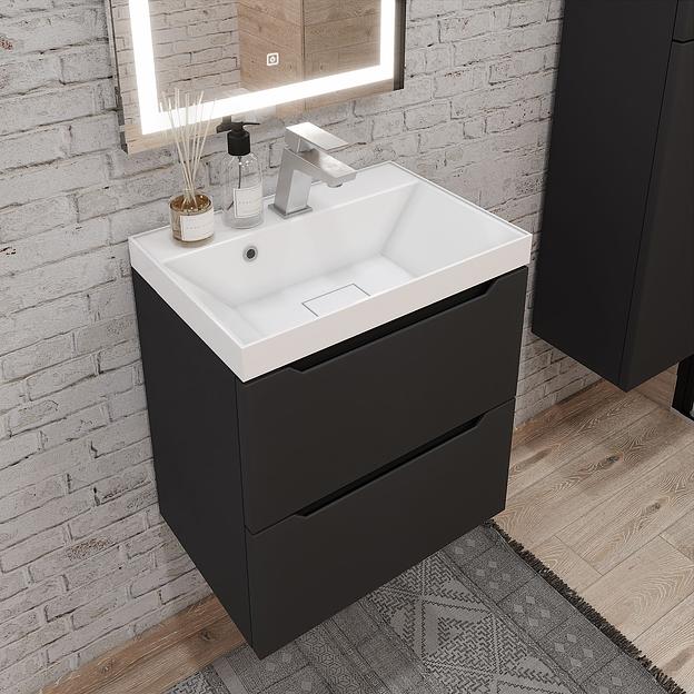 Тумба с раковиной для ванной Uperwood Tanos New 50 см, подвесная, черная фото 2