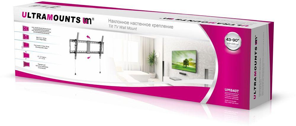 Кронштейн для телевизора Ultramounts UM 840T черный 43"-90" макс.70кг настенный наклон фото 3