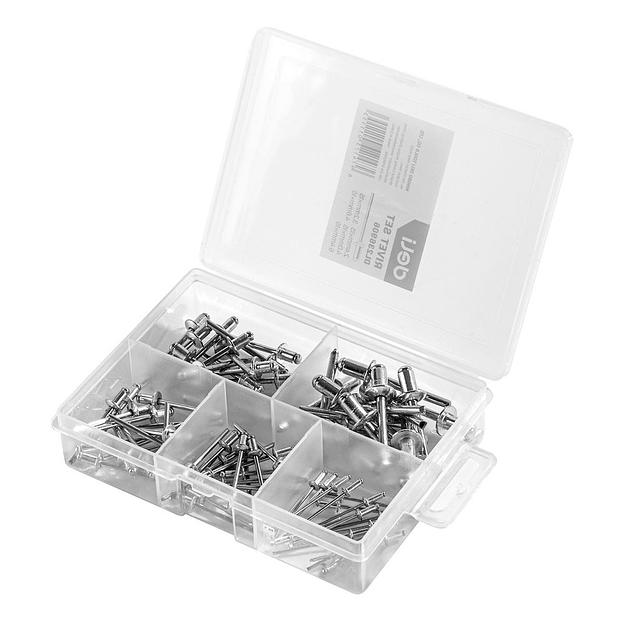 Набор заклепок Deli DL236906 75 шт (2.4мм,3.2мм,4.0мм,4.8мм,6.0мм) * 15 шт 75шт (2,4 / 3,2 / 4,0 / 4,8 / 6,0 мм) * 15 шт, пластиковый кейс фото 2