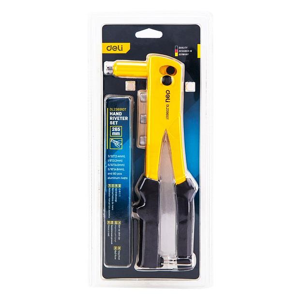 Ручной заклепочник с набором заклепок (60шт) Deli DL236910T 265мм, сталь 20Cr, диаметр 2,4 / 3,2 / 4,0 / 4,8 мм фото 3