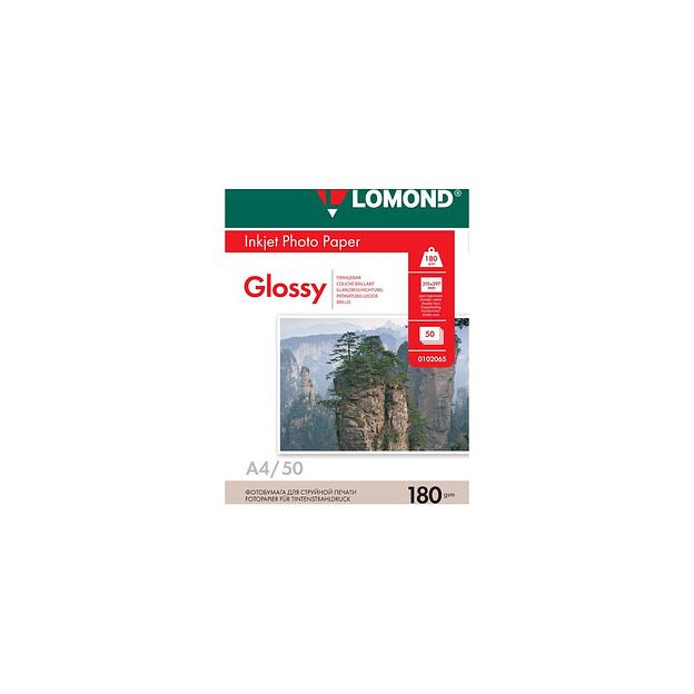 Фотобумага Lomond A4, для струйной печати, 50л, 180г/м2, белый, покрытие глянцевое /глянцевое [0102065] фото 1