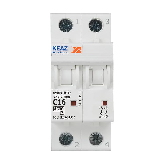 Выключатель автоматический модульный OptiDin BM63-2C16-4.5-УХЛ3 КЭАЗ 326803 фото 2