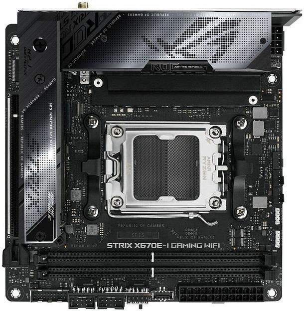 Материнская плата ASUS ROG STRIX X670E-E GAMING WIFI, Socket AM5, X670, 2*DDR5, HDMI + 2xUSB4, 2xSATA3 + RAID, M2, Audio, Gb LAN, USB 3.2, USB 2.0, mIATX; 90MB1B70-M0EAY0 (ROG STRIX X670E-I GAMING WIFI) фото 1