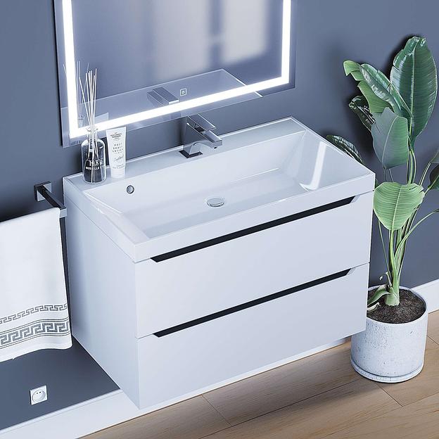 Тумба с раковиной для ванной Uperwood Tanos 80 см, подвесная, матовая, белая/графит фото 2