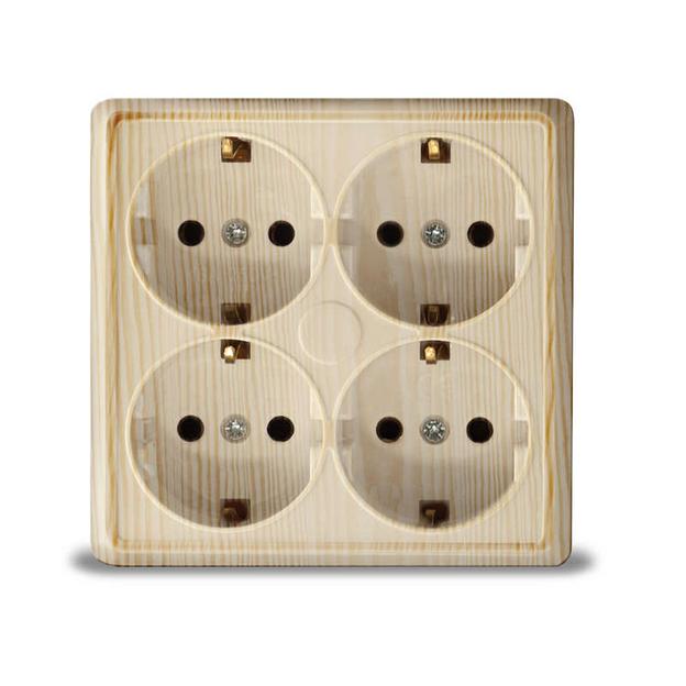 Розетка 4-м ОП Олимп с заземл. квадрат сосна UNIVersal 1177 фото 1