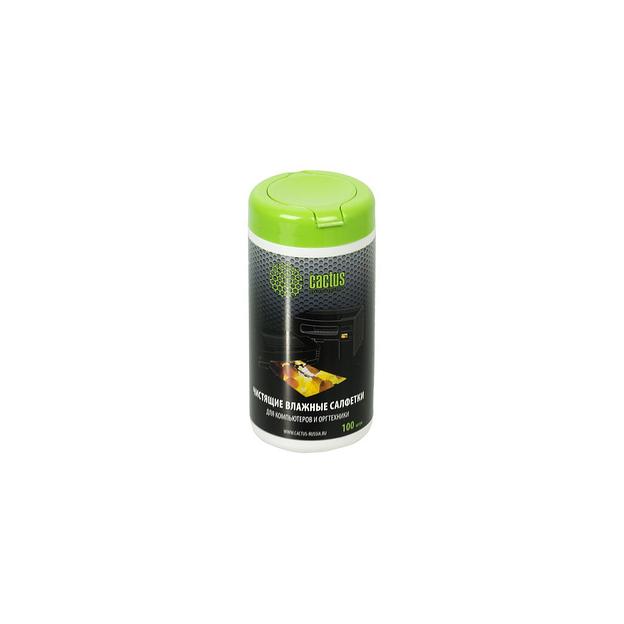 Влажные салфетки Cactus CS-T1002, 100 шт (туба) для компьютеров и оргтехники фото 1