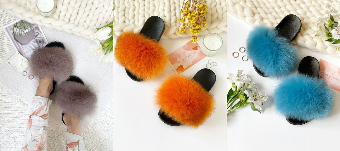 Тапочки из натурального песца фото 3