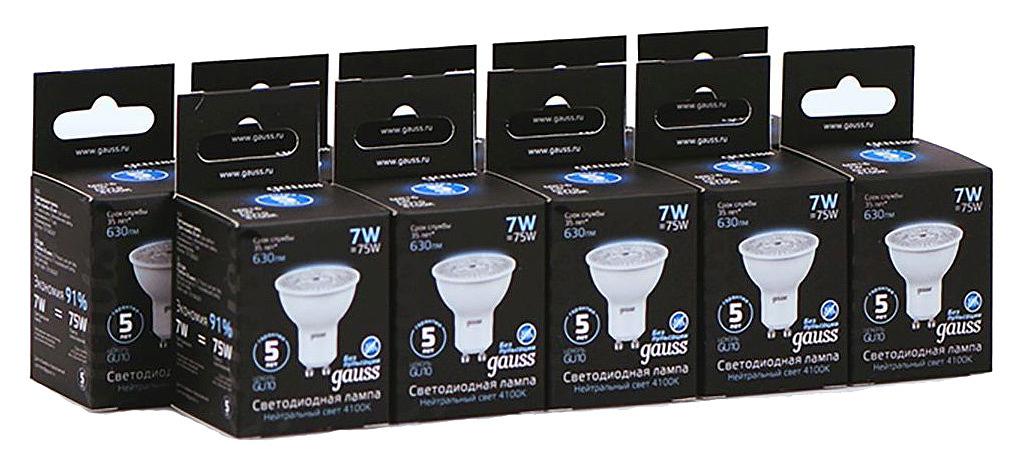 Лампа светодиодная Gauss MR16 7Вт цок.:GU10 спот 220B 4100K св.свеч.бел.ней. MR16 (упак.:10шт) (101506207) фото 1