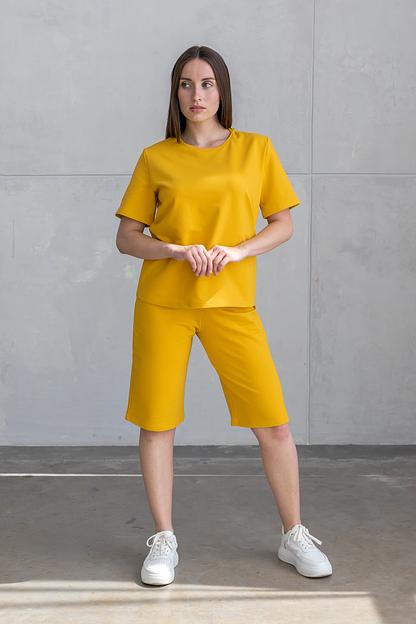 Женский костюм жёлтый футболка с шортами, футер двунитка ОПТ фото 1
