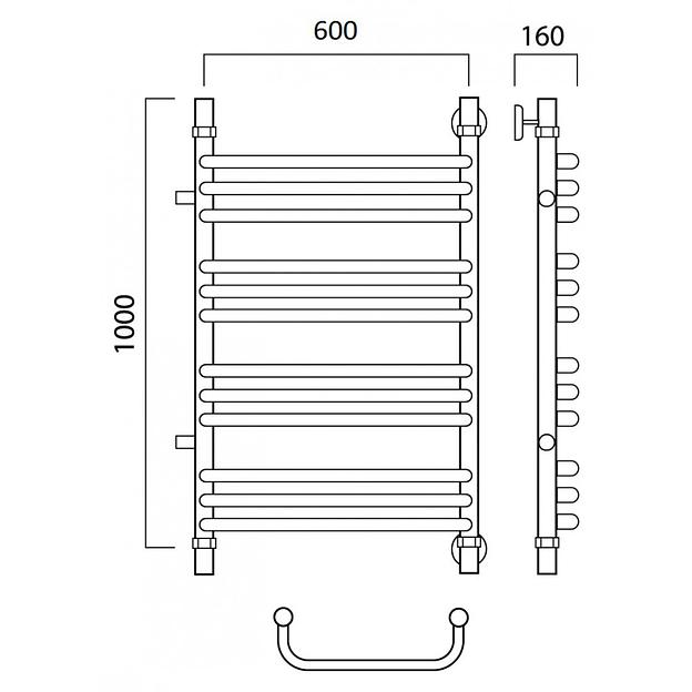 Полотенцесушитель водяной Роснерж Скоба L102011 100x60 с боковым подключением 800 групповой фото 2