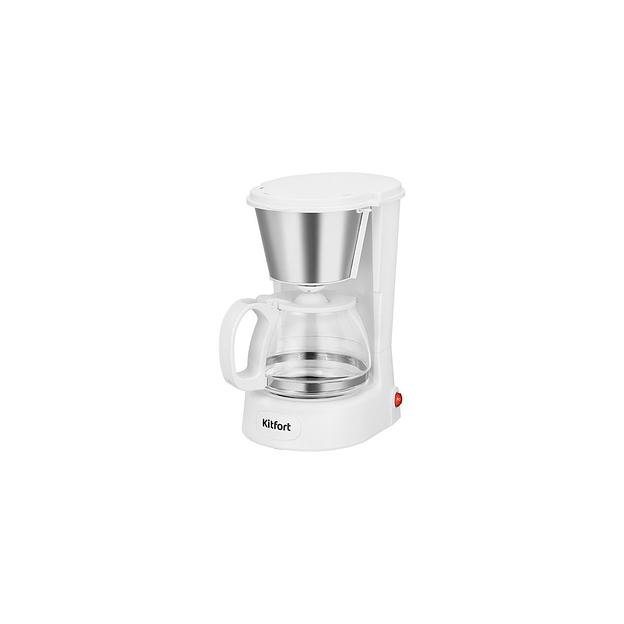 Кофеварка KitFort КТ-7631, капельная, белый / серебристый фото 1