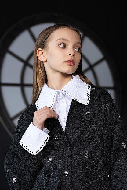 Белая блузка с острым кружевным воротником и манжетами ОПТ фото 2