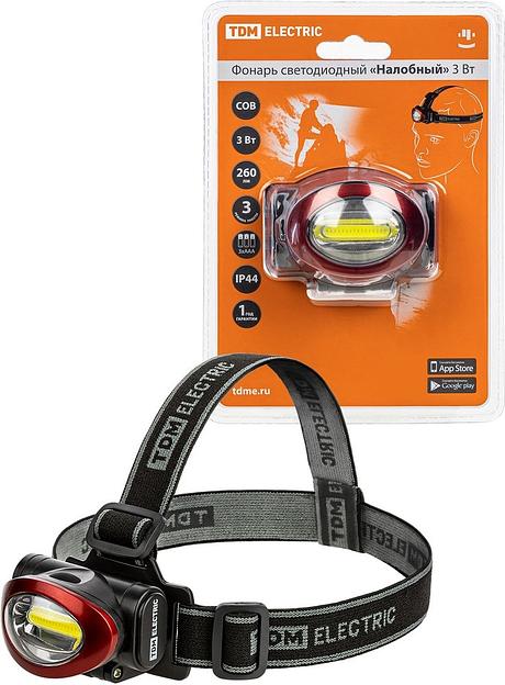 Фонарь "Налобный" 3 Вт COB, 260 лм, 3*AAA TDM фото 1