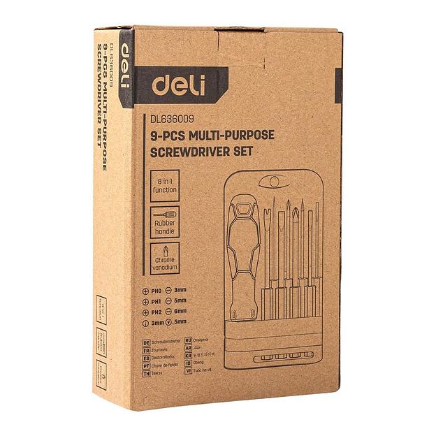 Многофункциональная отвертка 8-в-1 Deli DL636009 биты PH0, PH1, PH2, SL3, SL5, SL6, Y-образная, точечная, сталь Cr-V фото 4
