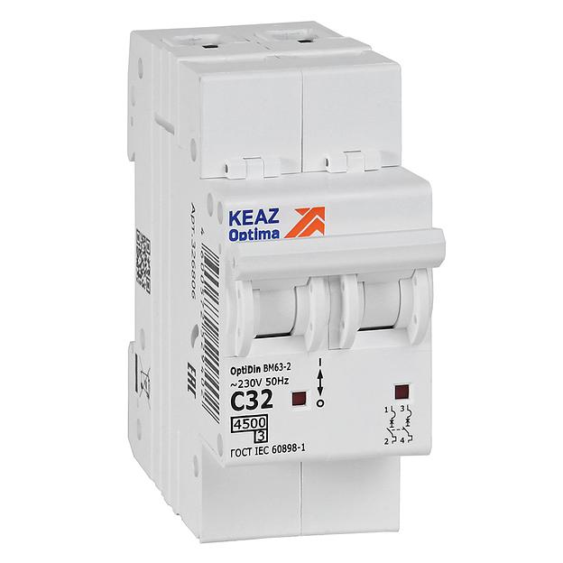 Выключатель автоматический модульный OptiDin BM63-2C32-4.5-УХЛ3 КЭАЗ 326806 фото 1