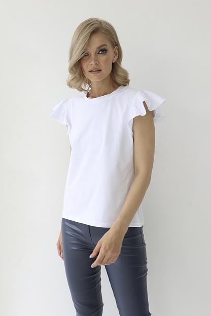 Футболка с рукавами-крылышками, белая, опт фото 2