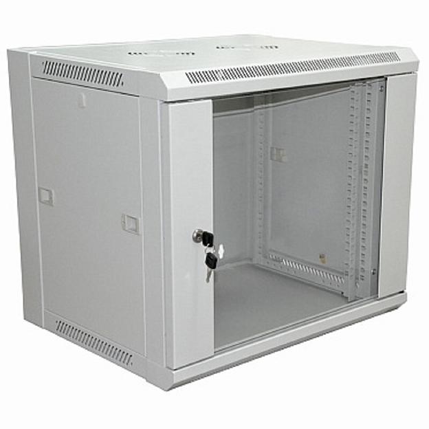 Rexant (04-2220) Шкаф настенный 19" 6U 600х600х370мм (ШхГхВ) - передняя дверь стекло, боковые стенки съемные (разобранный), RAL 7035 PRO фото 1