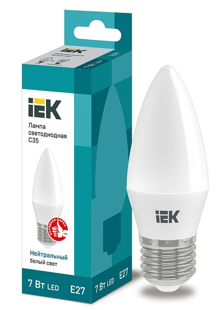 Iek LLE-C35-7-230-40-E27 Лампа светодиодная ECO C35 свеча 7Вт 230В 4000К E27 IEK фото 1