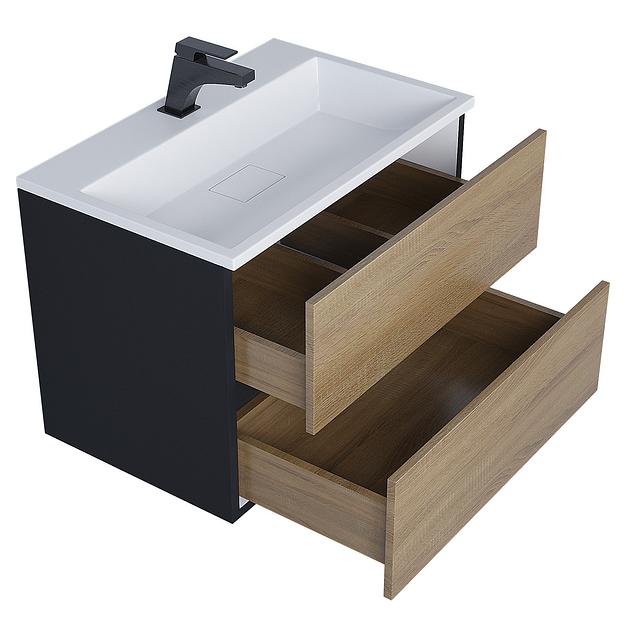 Тумба под раковину для ванной Uperwood Barsa, 70 см, подвесная, черная/дуб сонома фото 2