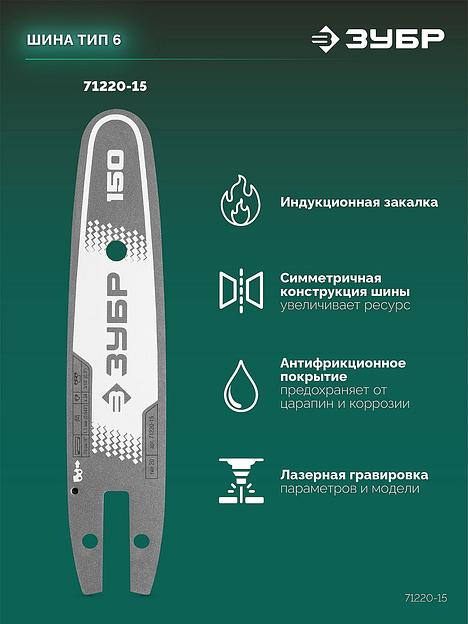 ЗУБР тип 20, 15 см, шаг 3/10″, паз 1.1 мм, 34 звеньев, шина (71220-15) фото 4