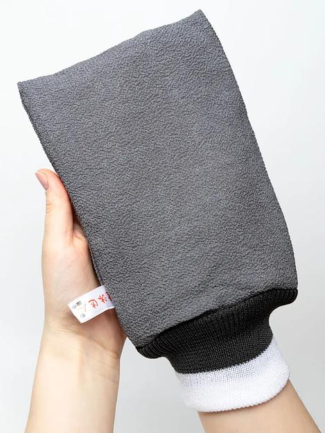 Мочалка для пилинга, скраб-рукавица, варежка скрабер чёрно-серый опт фото 1