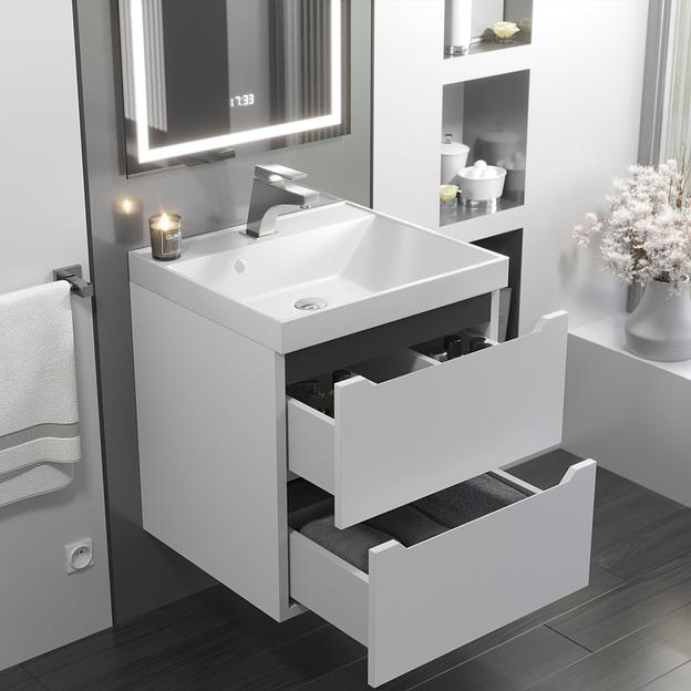 Тумба с раковиной для ванной Uperwood Tanos 50 см, подвесная, матовая, белая/графит фото 4