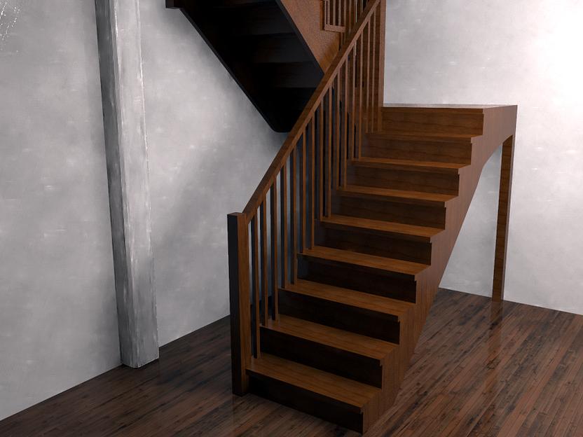 Лестница с поворотом 180° и площадкой из дерева для дома ОПТ  фото 1