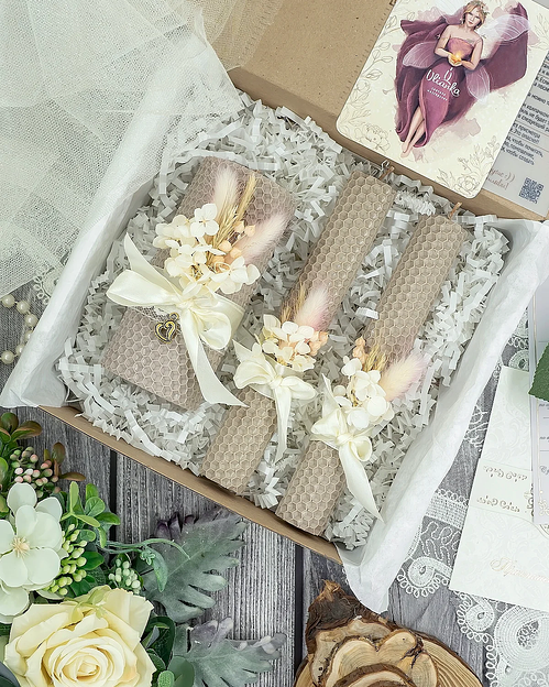 Свадебные свечи Ulianka из вощины «Семейный очаг», латте, 3 шт фото 1