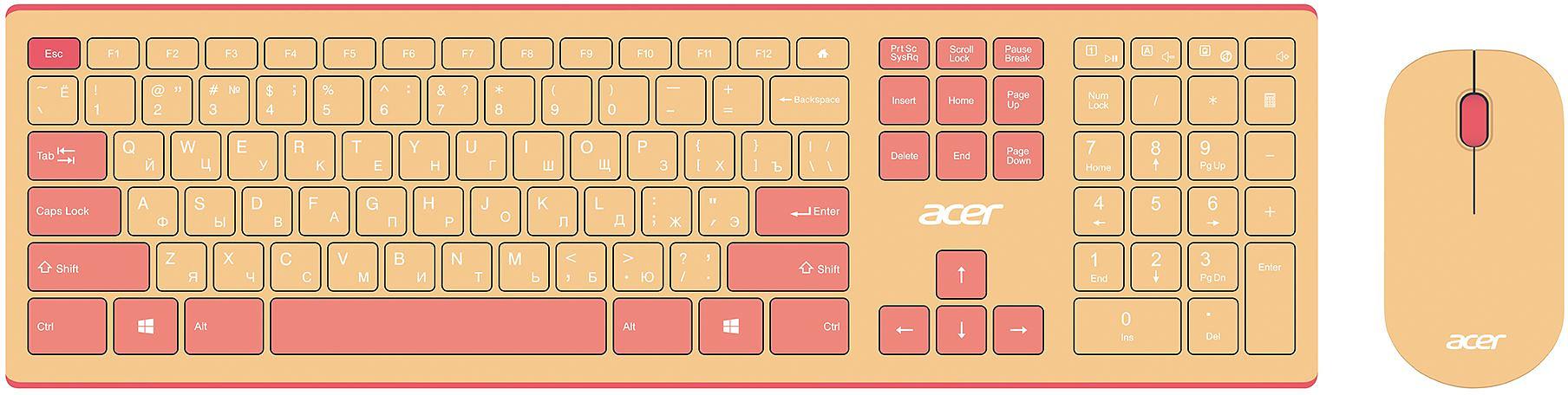 Клавиатура + мышь Acer OCC205 клав:розовый/бежевый мышь:розовый/бежевый USB беспроводная slim (ZL.ACCEE.00F) фото 1