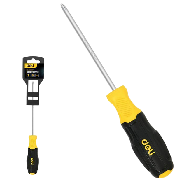 Отвертка Pozidriv Deli DL631001P PZ1x75мм сталь Cr-V, двухкомпонентная прорезиненная рукоять фото 1