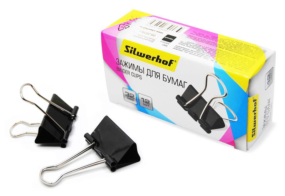 Зажимы Silwerhof 510016 сталь 32мм черный (упак.:12шт) картонная коробка фото 1