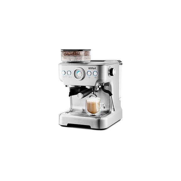 Кофеварка KitFort КТ-755, рожковая, серебристый фото 1