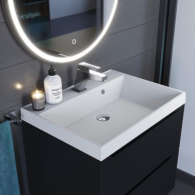 Раковина кварцевая для ванной комнаты Uperwood Classic Quartz 60 см, белая матовая, жасмин фото 5