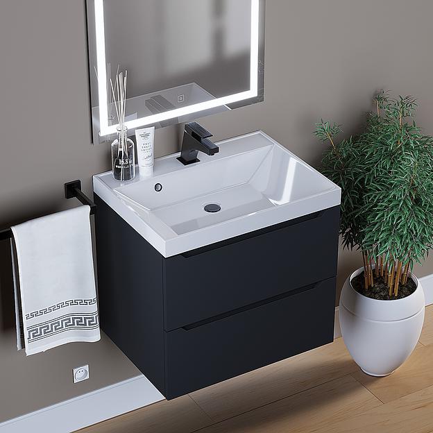 Тумба под раковину для ванной Uperwood Tanos 60 см, подвесная, черная матовая фото 2