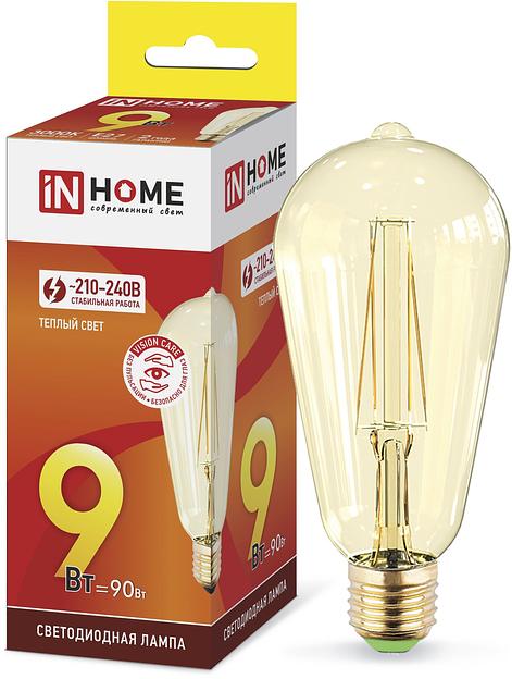 Лампа светодиодная LED-ST64-deco gold 9Вт 230В Е27 3000К 810Лм золотистая IN HOME фото 1