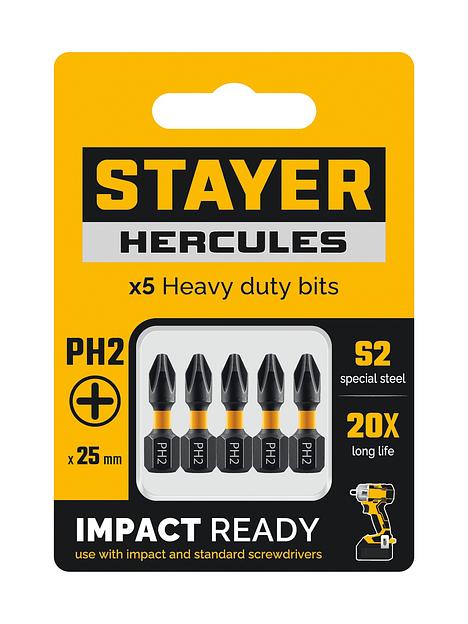 STAYER HERCULES, PH2, 25 мм, 5 шт, торсионные биты (26231-2-25-5) фото 1