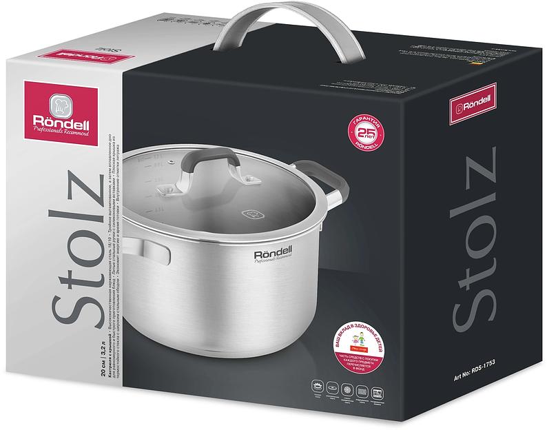 Кастрюля Rondell Stolz RDS-1753 3.2л. d=20см (с крышкой) стальной фото 5